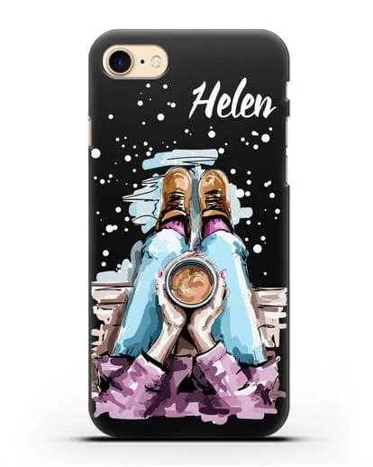 Именной чехол Девушка с чашкой кофе силиконовый для iPhone 8