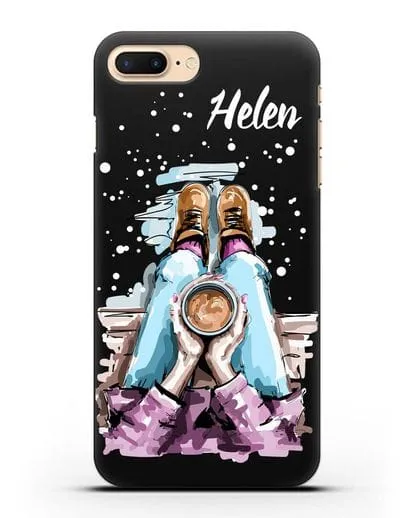 Именной чехол Девушка с чашкой кофе силиконовый для iPhone 7 Plus