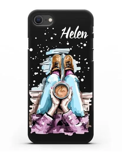 Именной чехол Девушка с чашкой кофе силиконовый для iPhone SE 2020