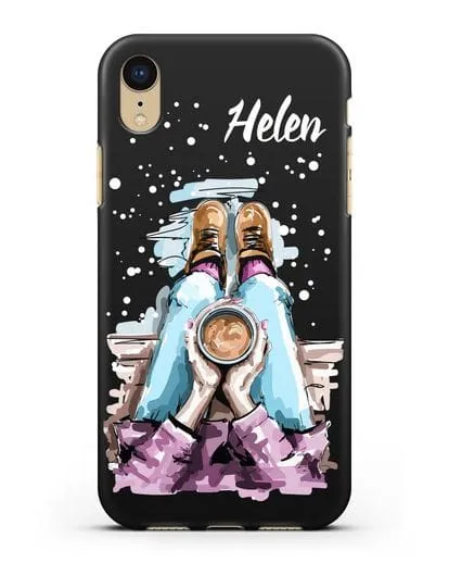 Именной чехол Девушка с чашкой кофе силиконовый для iPhone XR