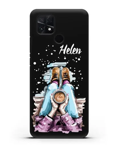 Именной чехол Девушка с чашкой кофе силиконовый для Xiaomi Poco C40