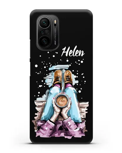 Именной чехол Девушка с чашкой кофе силиконовый для Xiaomi Poco F3