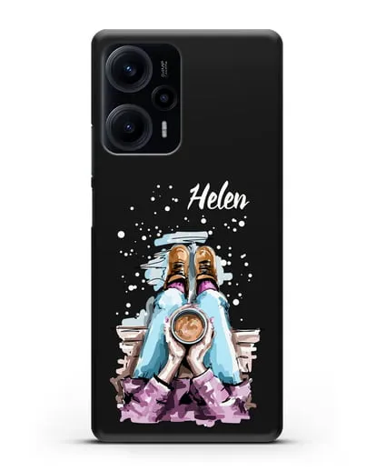 Именной чехол Девушка с чашкой кофе силиконовый для Xiaomi Poco F5