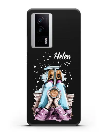 Именной чехол Девушка с чашкой кофе силиконовый для Xiaomi Poco F5 Pro