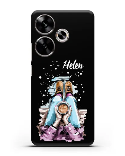 Именной чехол Девушка с чашкой кофе силиконовый для Xiaomi Poco F6