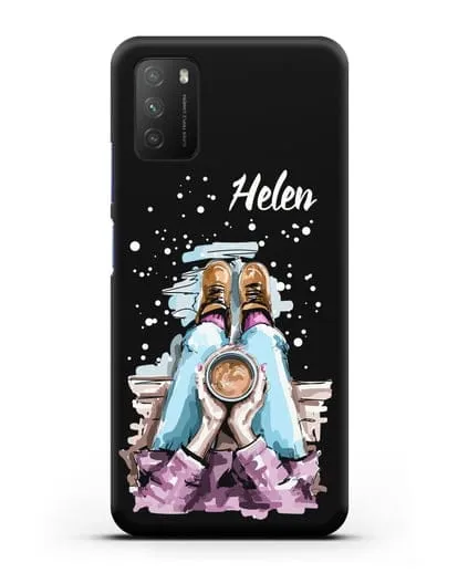 Именной чехол Девушка с чашкой кофе силиконовый для Xiaomi Poco M3