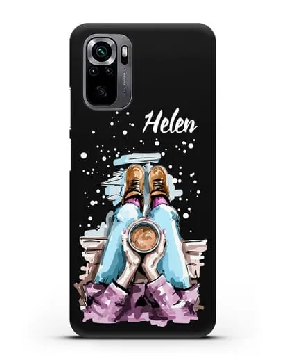 Именной чехол Девушка с чашкой кофе силиконовый для Xiaomi Poco M5s