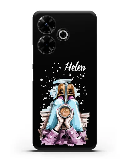 Именной чехол Девушка с чашкой кофе силиконовый для Xiaomi Poco M6