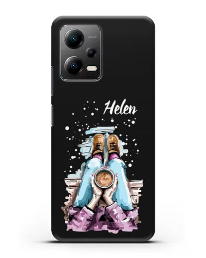 Именной чехол Девушка с чашкой кофе силиконовый для Xiaomi Poco X5