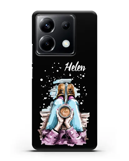 Именной чехол Девушка с чашкой кофе силиконовый для Xiaomi Poco X6