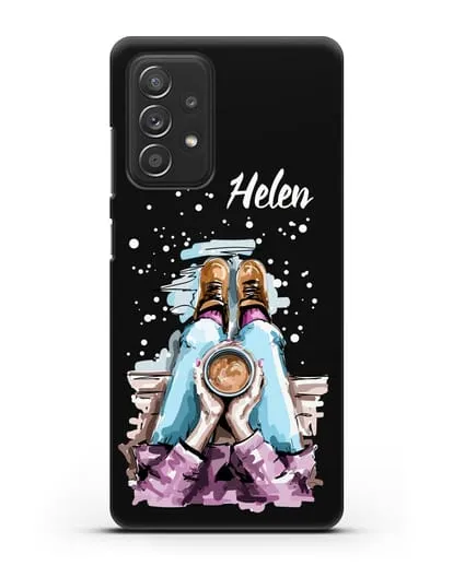 Именной чехол Девушка с чашкой кофе силиконовый для Samsung Galaxy A53