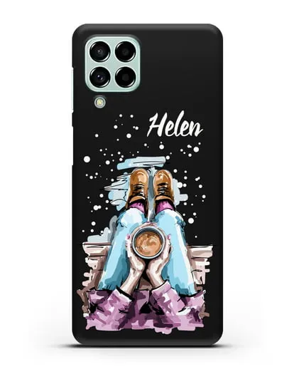 Именной чехол Девушка с чашкой кофе силиконовый для Samsung Galaxy M53 [SM-M536]