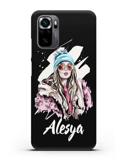 Именной чехол Девушка блондинка в очках и шапке с помпоном силиконовый для Xiaomi Poco M5s