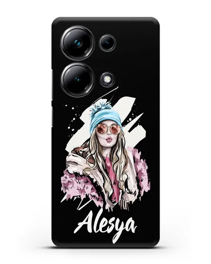 Именной чехол Девушка блондинка в очках и шапке с помпоном силиконовый для Xiaomi Poco M6 Pro