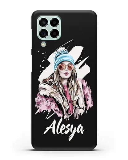 Именной чехол Девушка блондинка в очках и шапке с помпоном силиконовый для Samsung Galaxy M53 [SM-M536]