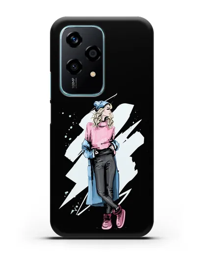 Чехол Девушка блондинка в уггах и пальто силиконовый для Honor 200 Lite