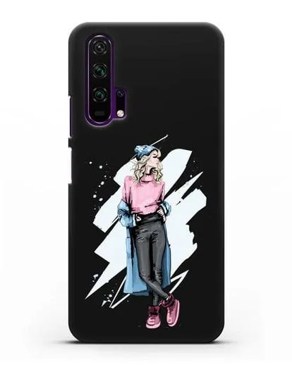 Чехол Девушка блондинка в уггах и пальто силиконовый для Honor 20 Pro