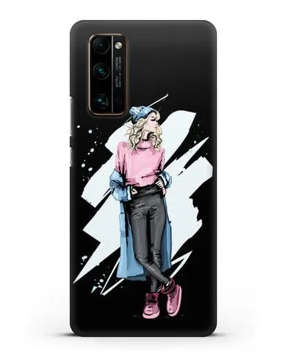 Чехол Девушка блондинка в уггах и пальто силиконовый для Honor 30 Pro Plus