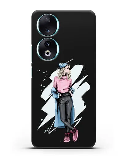 Чехол Девушка блондинка в уггах и пальто силиконовый для Honor 90