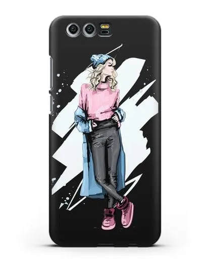 Чехол Девушка блондинка в уггах и пальто силиконовый для Honor 9