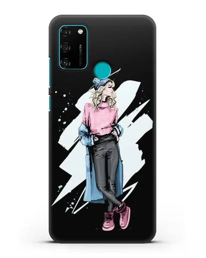 Чехол Девушка блондинка в уггах и пальто силиконовый для Honor 9A