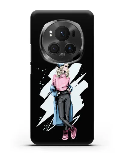 Чехол Девушка блондинка в уггах и пальто силиконовый для Honor Magic 6 Pro