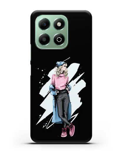 Чехол Девушка блондинка в уггах и пальто силиконовый для Honor X6b