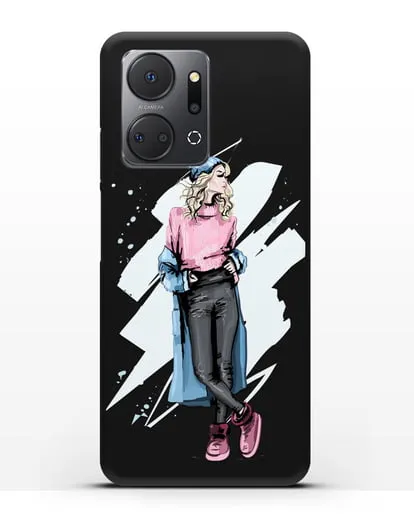 Чехол Девушка блондинка в уггах и пальто силиконовый для Honor X7a