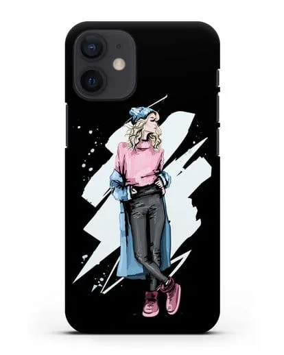 Чехол Девушка блондинка в уггах и пальто силиконовый для iPhone 12 mini