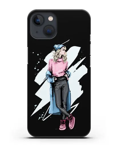 Чехол Девушка блондинка в уггах и пальто силиконовый для iPhone 13 Mini