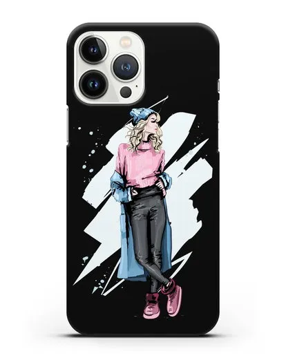 Чехол Девушка блондинка в уггах и пальто силиконовый для iPhone 13 Pro Max