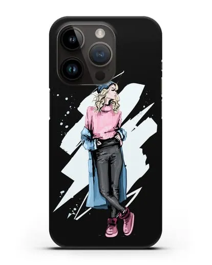 Чехол Девушка блондинка в уггах и пальто силиконовый для iPhone 14 Pro