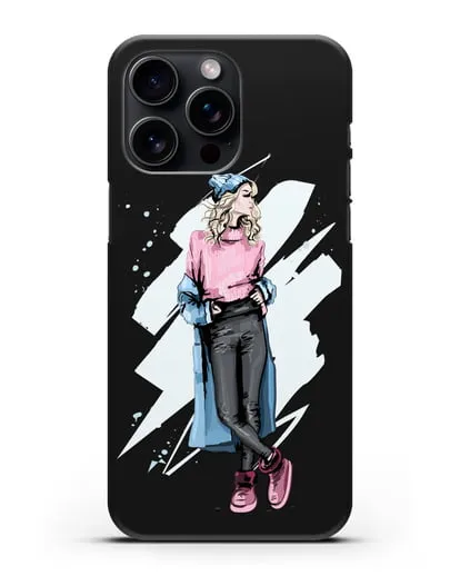 Чехол Девушка блондинка в уггах и пальто силиконовый для iPhone 15 Pro Max