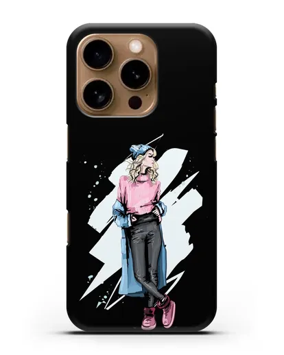 Чехол Девушка блондинка в уггах и пальто силиконовый для iPhone 16 Pro