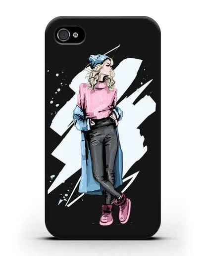 Чехол Девушка блондинка в уггах и пальто силиконовый для iPhone 4/4s