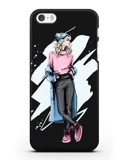 Чехол Девушка блондинка в уггах и пальто силиконовый для iPhone 5/5s/SE