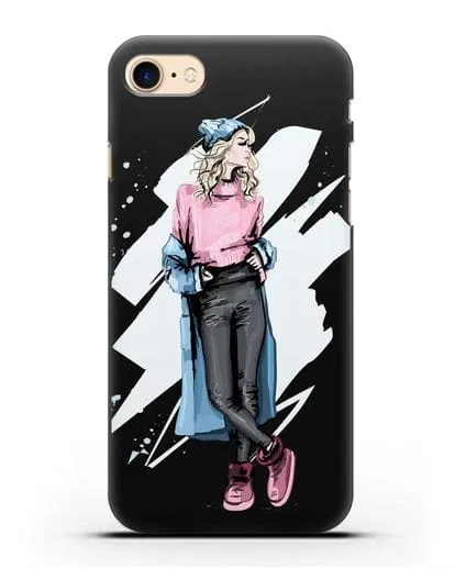 Чехол Девушка блондинка в уггах и пальто силиконовый для iPhone 8