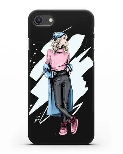 Чехол Девушка блондинка в уггах и пальто силиконовый для iPhone SE 2020