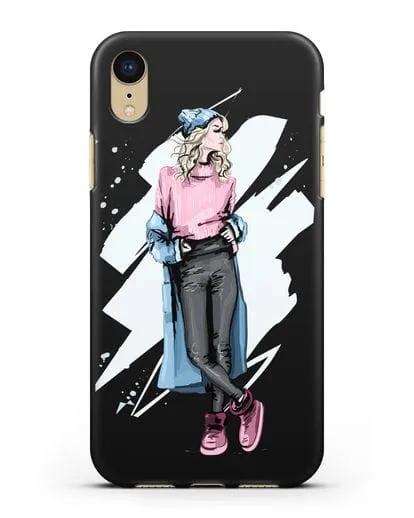 Чехол Девушка блондинка в уггах и пальто силиконовый для iPhone XR