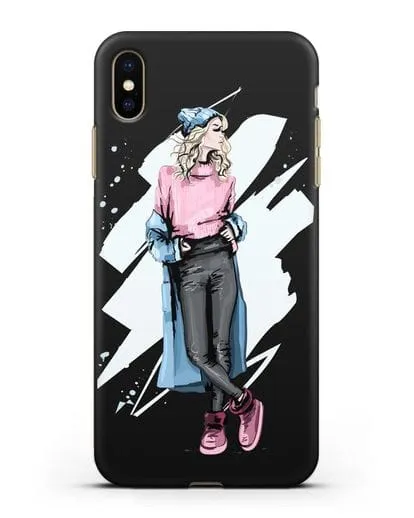 Чехол Девушка блондинка в уггах и пальто силиконовый для iPhone XS Max