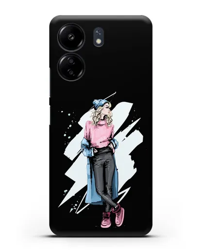 Чехол Девушка блондинка в уггах и пальто силиконовый для Xiaomi Poco C65