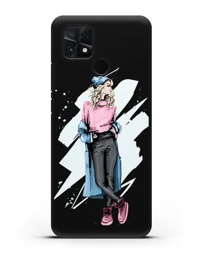 Чехол Девушка блондинка в уггах и пальто силиконовый для Xiaomi Poco C40