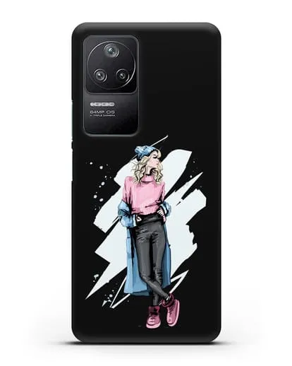 Чехол Девушка блондинка в уггах и пальто силиконовый для Xiaomi Poco F4