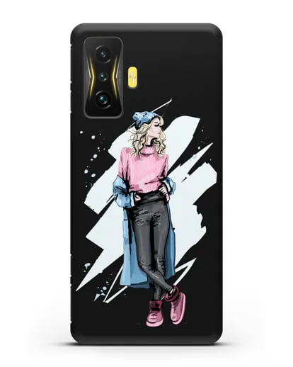 Чехол Девушка блондинка в уггах и пальто силиконовый для Xiaomi Poco F4 GT