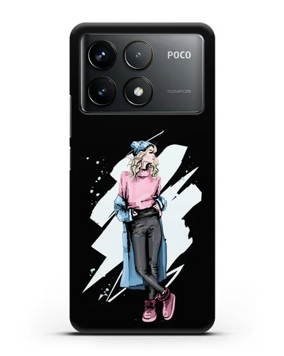 Чехол Девушка блондинка в уггах и пальто силиконовый для Xiaomi Poco F6 Pro