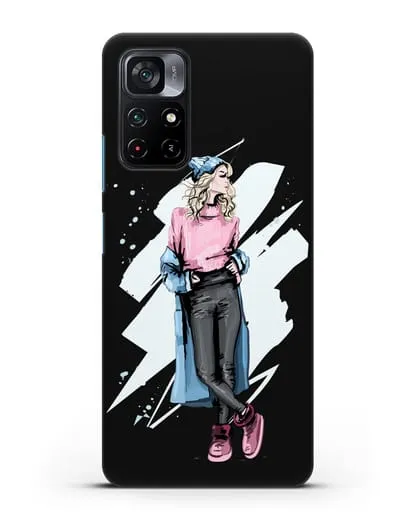 Чехол Девушка блондинка в уггах и пальто силиконовый для Xiaomi Poco M4 Pro 5G