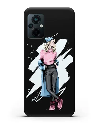 Чехол Девушка блондинка в уггах и пальто силиконовый для Xiaomi Poco M5