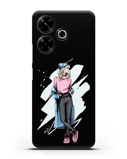 Чехол Девушка блондинка в уггах и пальто силиконовый для Xiaomi Poco M6