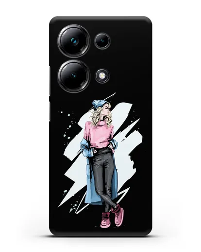 Чехол Девушка блондинка в уггах и пальто силиконовый для Xiaomi Poco M6 Pro