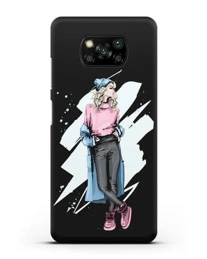 Чехол Девушка блондинка в уггах и пальто силиконовый для Xiaomi Poco X3